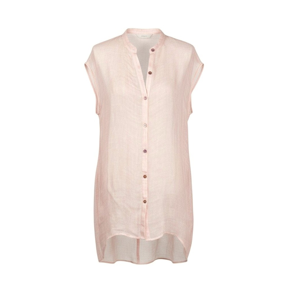 Eileen Fisher Womens Small Tunic Top‎ Pink Linen Open Knit Button Front Hi Low